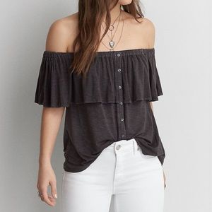 American Eagle button front off the shoulder top